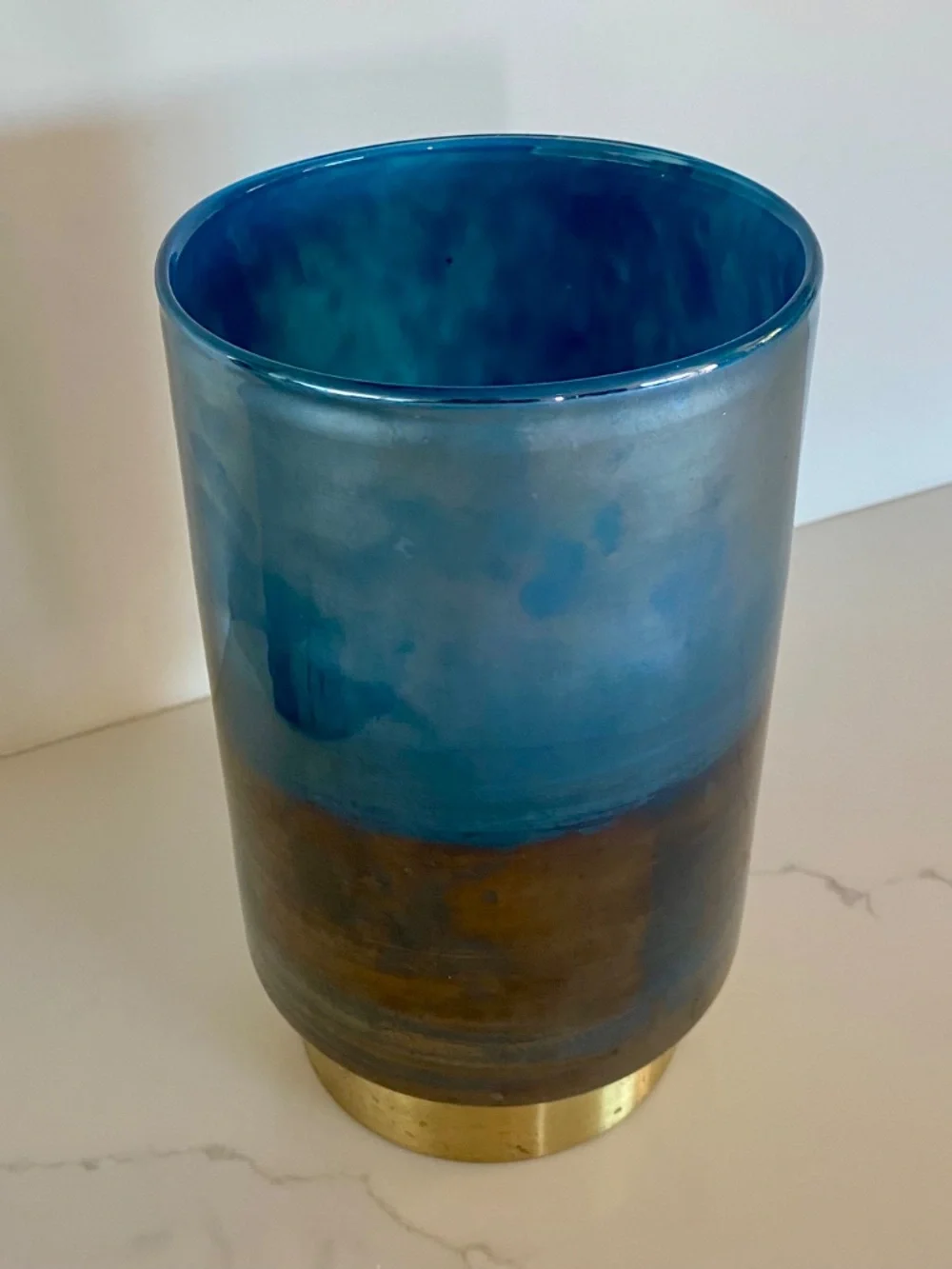 Anthropologie gold + navy vase / candle holder